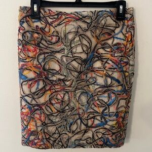 David Meister Designer Multicolor Abstract Yarn Loop Knit Pencil Skirt Beige